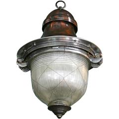 Impressive French Pendant Lantern with original holophane glass