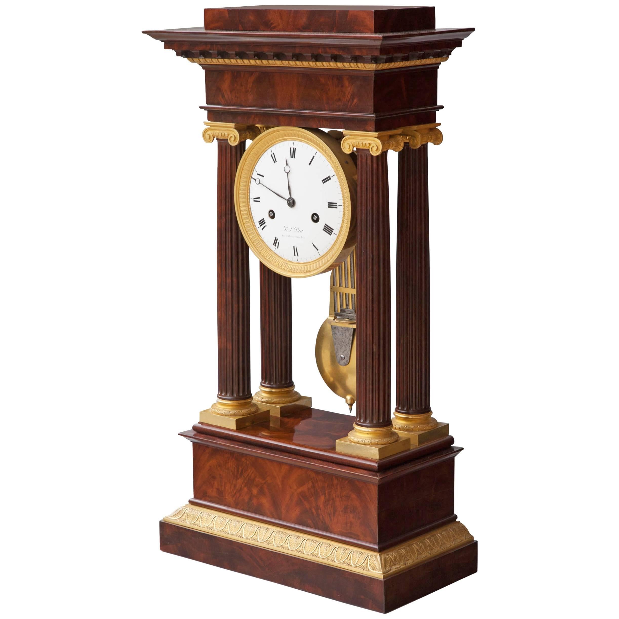 Important Early 19th Century French Empire Portico Clock For Sale