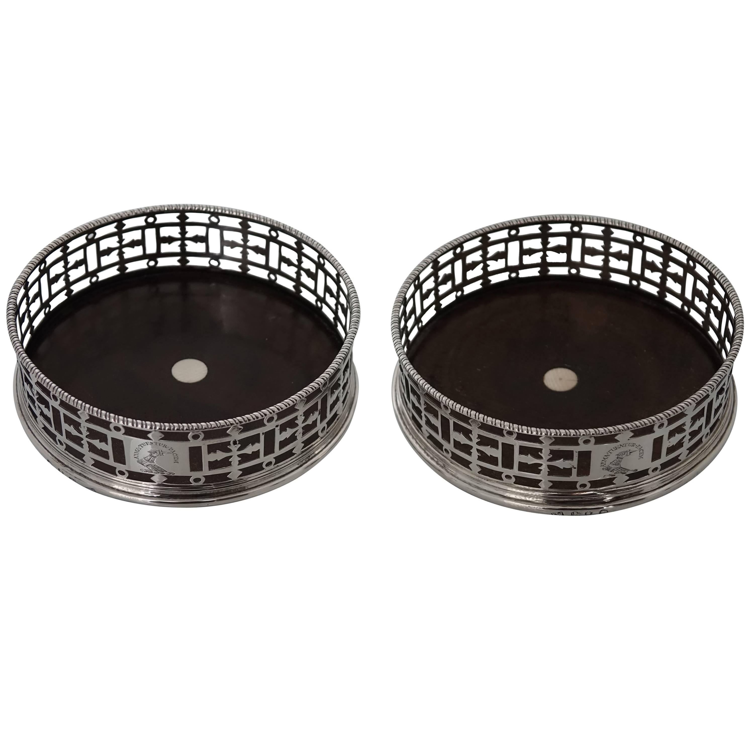 Sterling Silver Georgian Pair of Wine Coasters by Thomas Wilson, London, 1771 For Sale