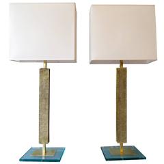 Pair of Italian Brass and Glass Table Lamps