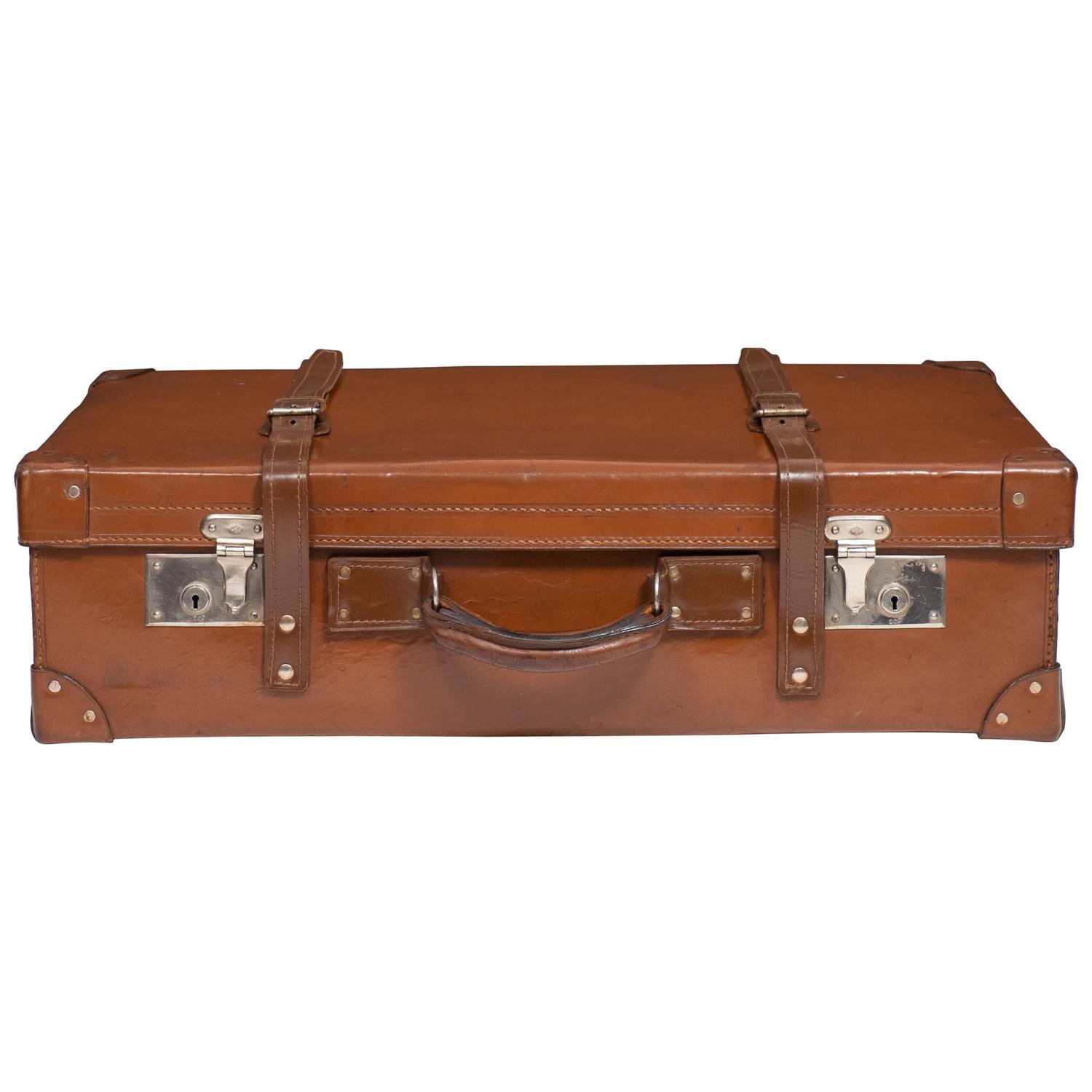 French Vintage Leather Suitcase For Sale at 1stdibs