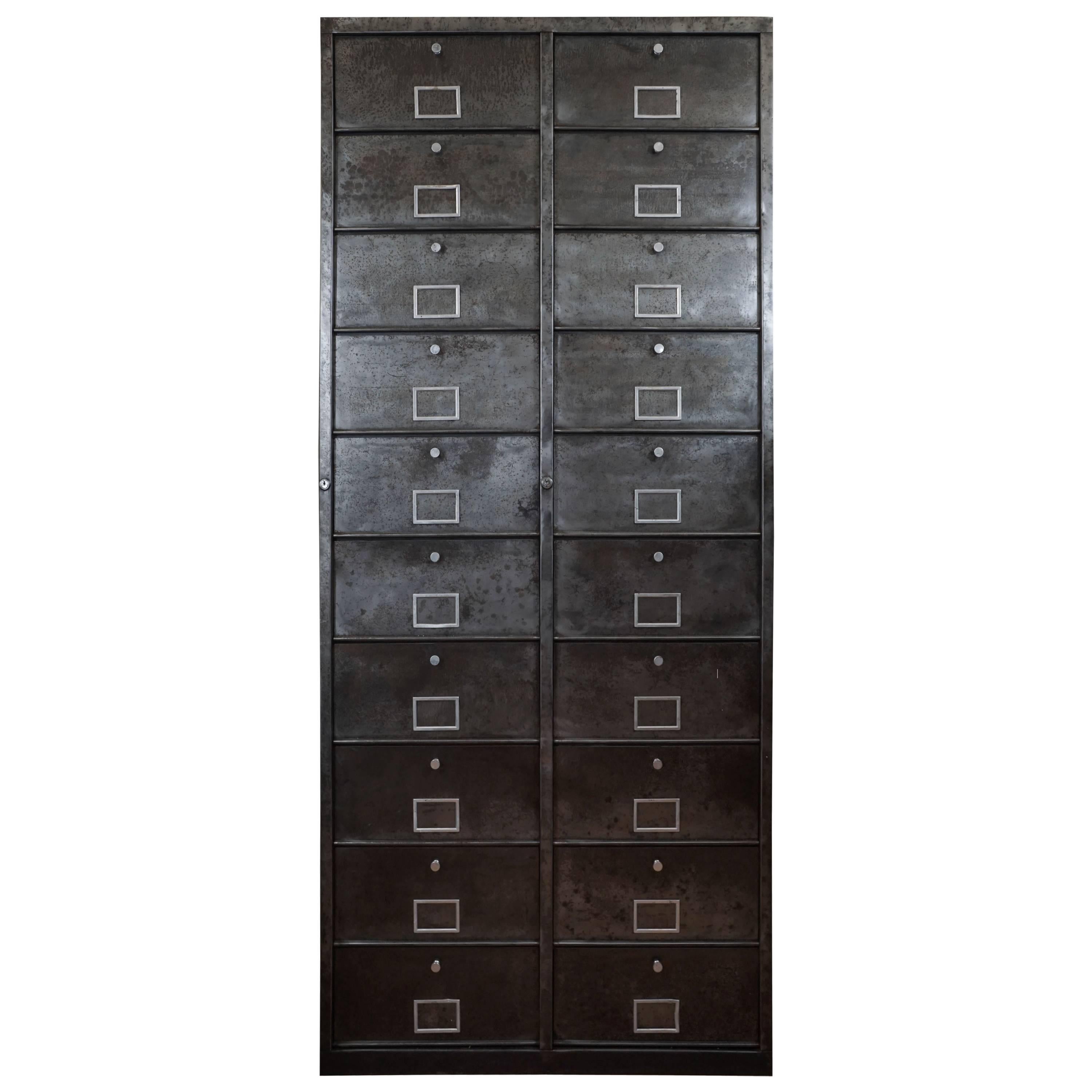 French Industrial 20 Drawer Metal Cabinet For Sale