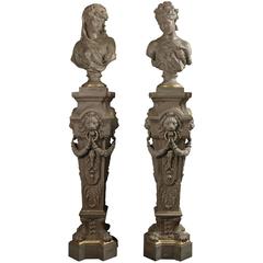Pair of Cast Iron Busts and Pedestals 5
