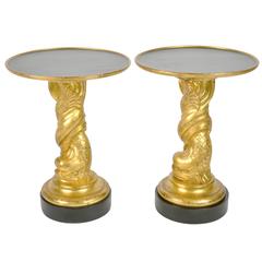 Hollywood Regency Style Pair of Carved Giltwood Side Tables