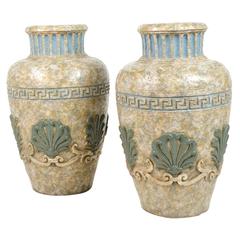 Pair of Etruscan Style Glazed Terra Cotta Vases