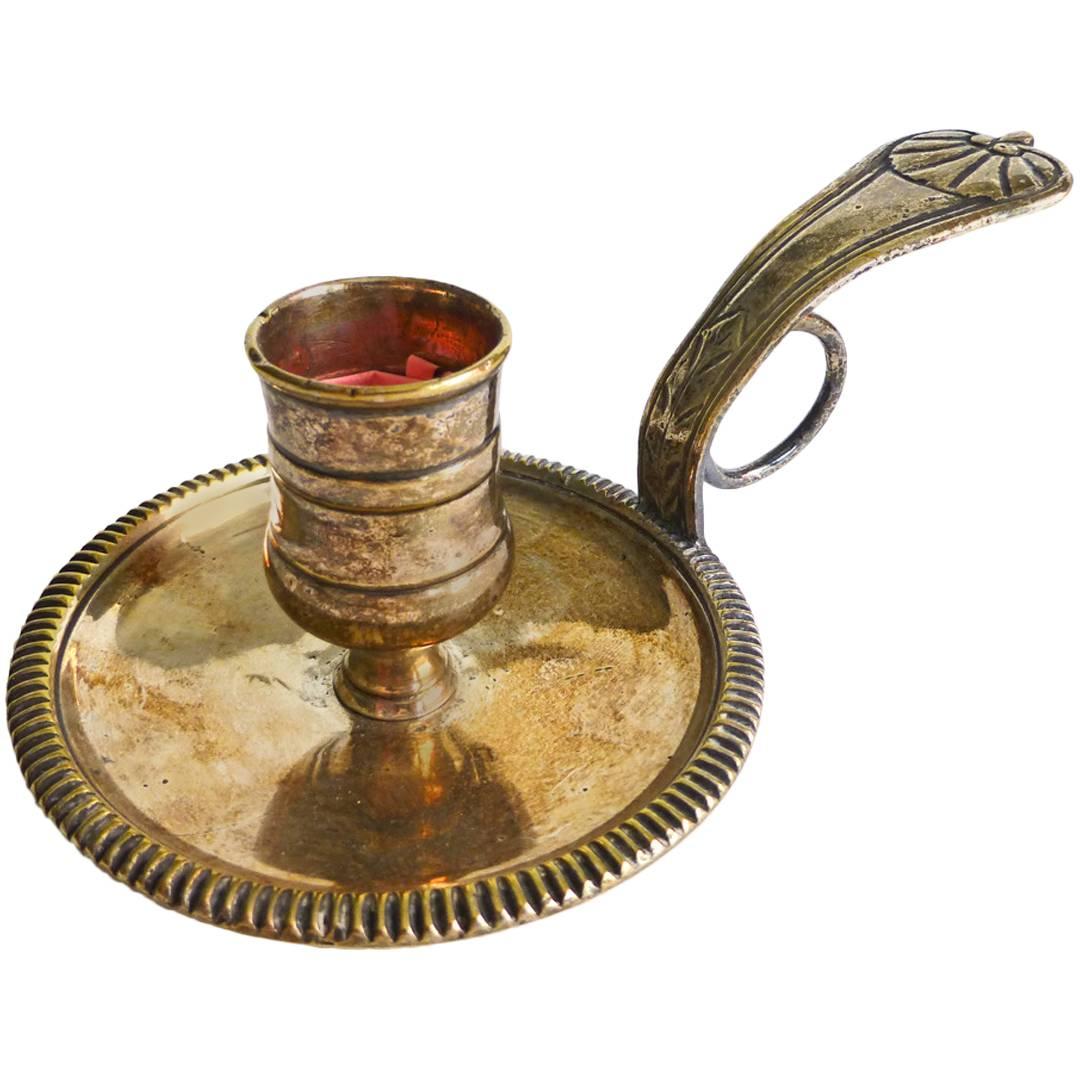Rare Single French Silvered Brass Chamberstick, circa 1750 For Sale