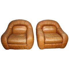 Italian Pair of Leather Chairs in Style of Bonanza  for B&B Italia