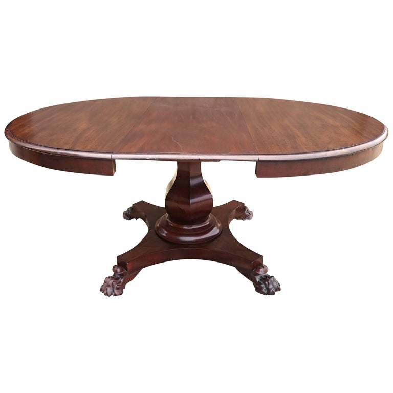 19th Century Mahogany Extending, Round Kitchen Table With Extension Leaflet