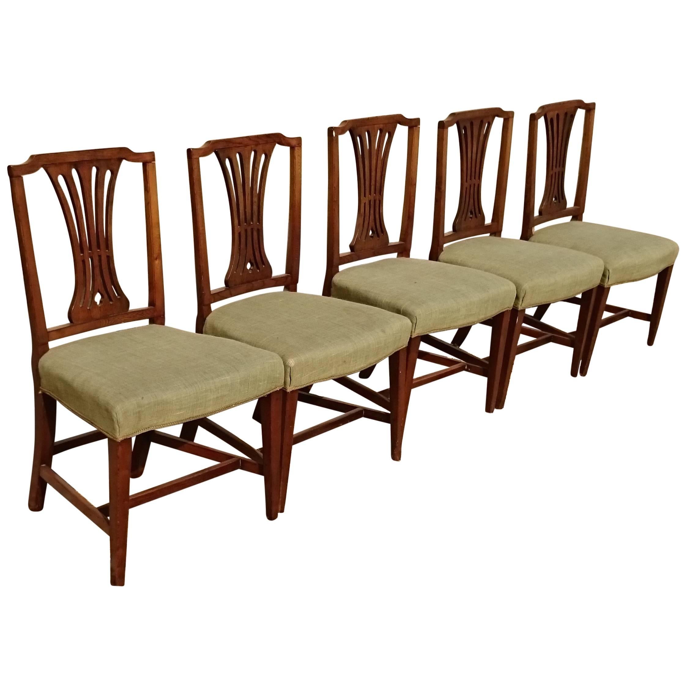 Set of Five English Late 18th Century Elm Dining Chairs