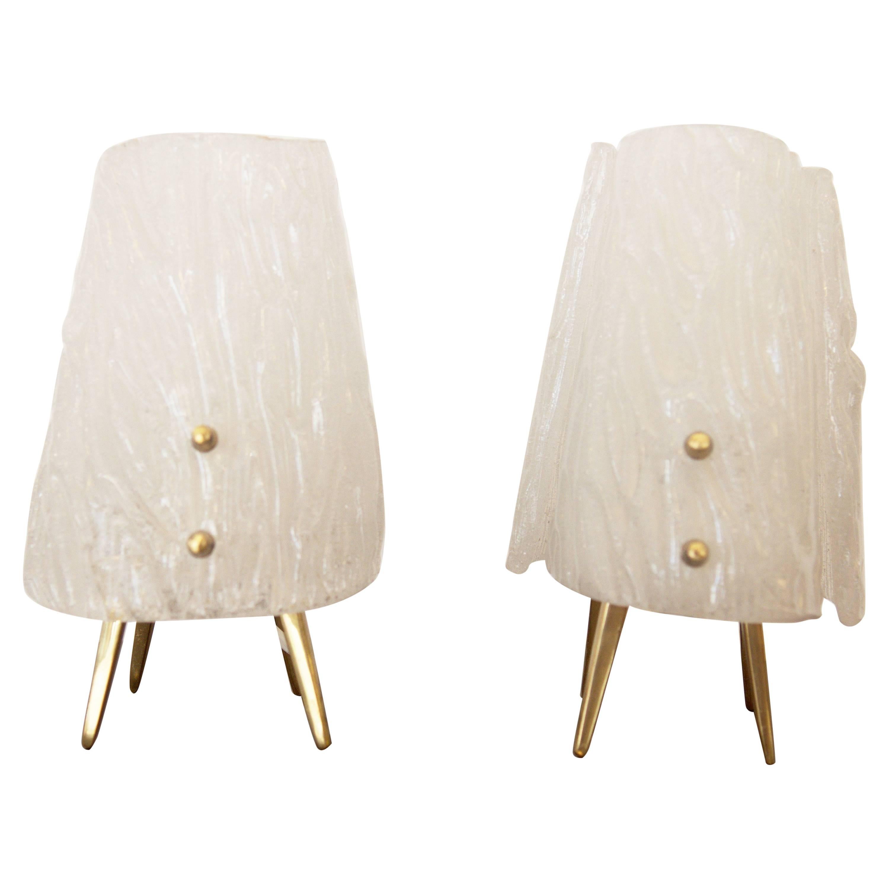 Ice Glass Table Lamps By "Kalmar" Vienna For Sale