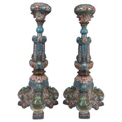 Pair of Chinese Cloisonné Temple Candlesticks