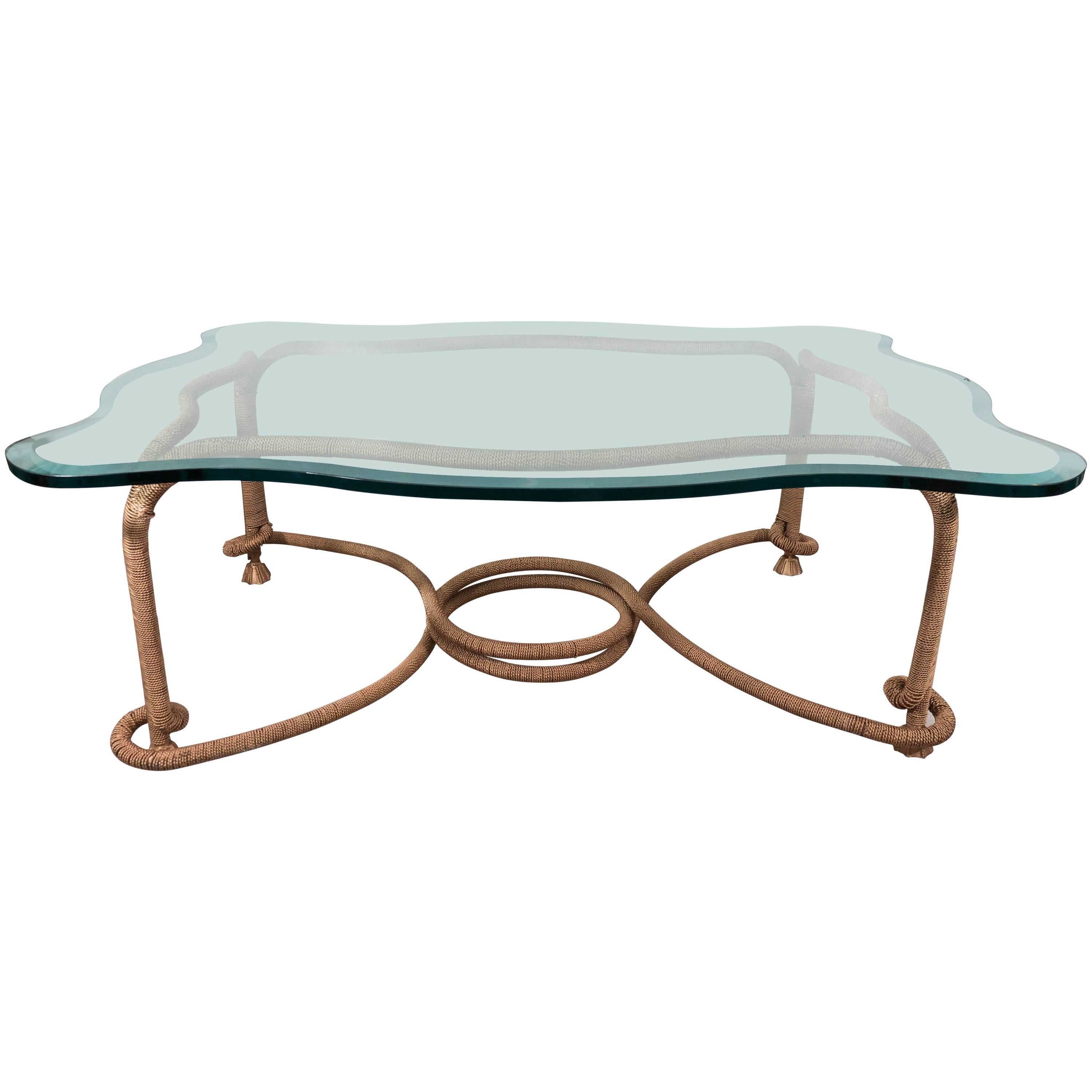 Glass Top Coffee Table with Distinctive Gilt Coiled Frame