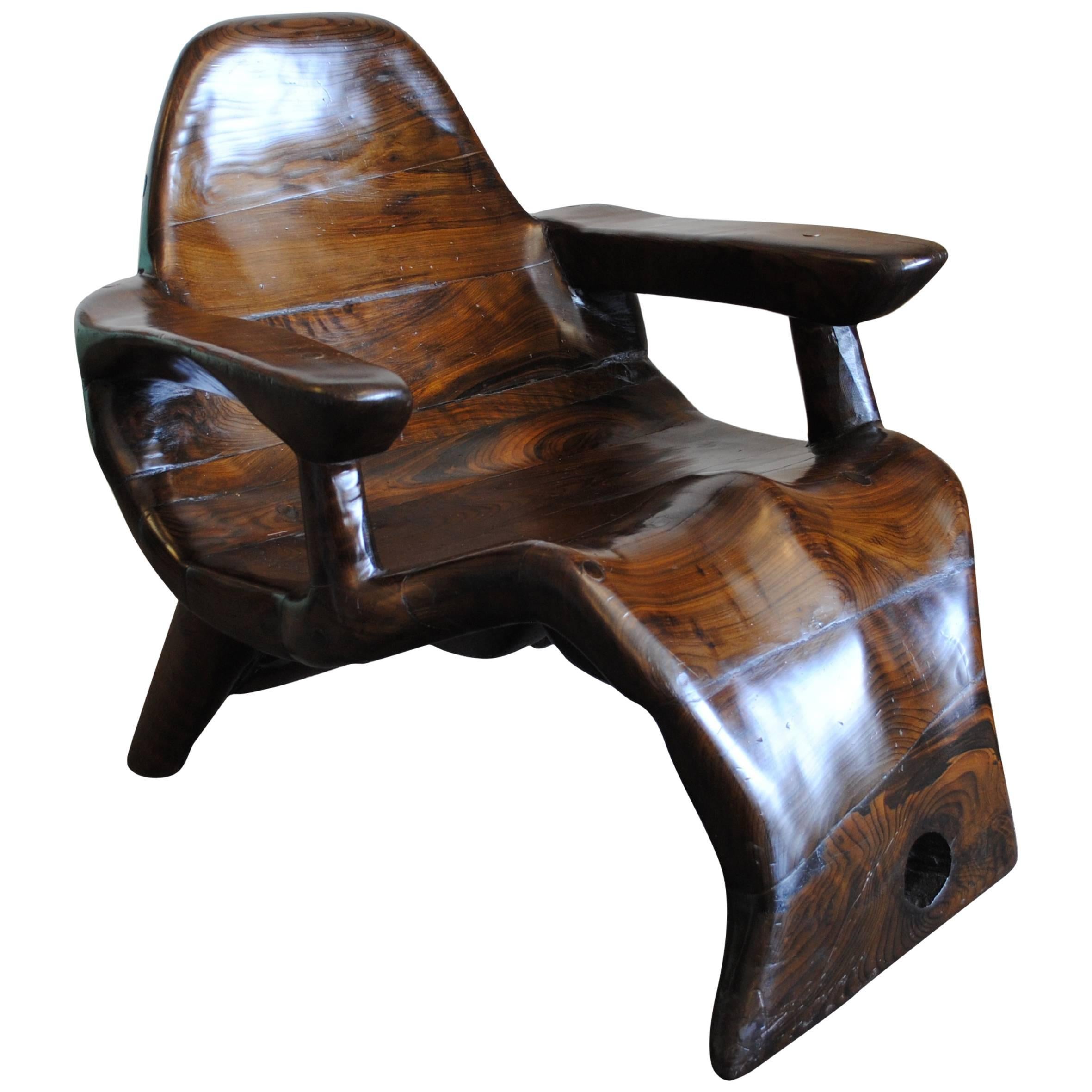 Vintage Curved Wood Lounge Chair, Style of Alexandre Noll at 1stDibs