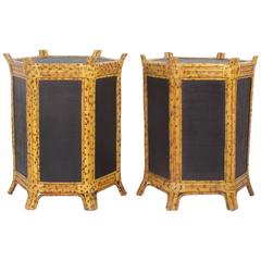 Pair of Faux Tortoise Shell Bamboo Tables