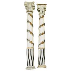 Pair of Baroque painted and gilt carved wood Corinthian columns 5