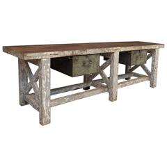 Vintage French Long Workbench, 1930s