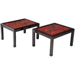 Vintage Pair of Chinese Red Lacquer End Tables