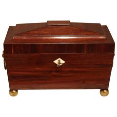 Rare Regency Tea Caddy Veneered in Sabicu Wood Rare Regency Tea Caddy Veneered in Sabicu Wood
