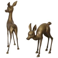 Pair of Extraordinary Huge Brass Bambis or Deer