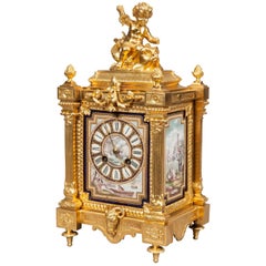 French 19th Century Ormolu and Porcelain Table Clock By Japy Frères