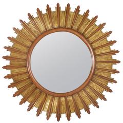 Huge Carved Wood and Gilt Sunburst Mirror