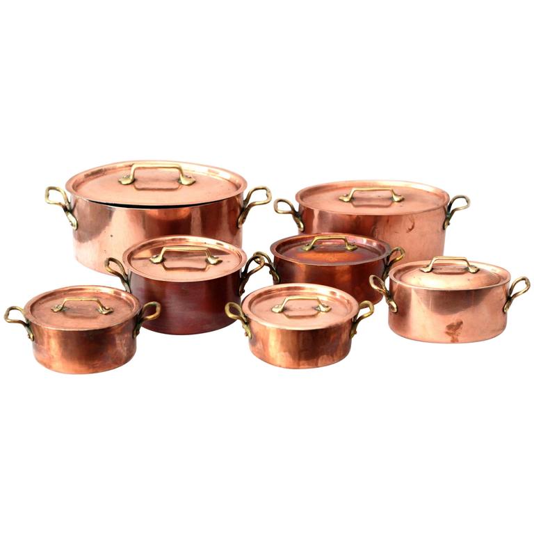 Farmhouse Vintage Copper Kitchen Sauté Pan & Lid, E. Dehillerin Paris