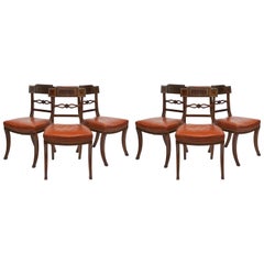 English Regency Inlaid Mahogany Klismos Dining Chairs, Set of Six, circa 1805