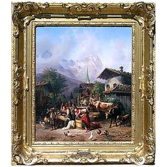 Antique Painting of a Village by Joseph Heinrick Ludwig Marr