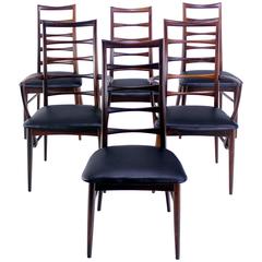 Set of Six Danish Modern Rosewood Ladder Back Dining Chairs by Niels Koefoed