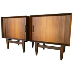 Diminutive Pair of Danish Modern Rosewood Tambour Bedside Cabinets C.1960's