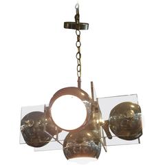 Vintage  1970's Modernistic Lucite and Chrome Ball Italian Chandelier
