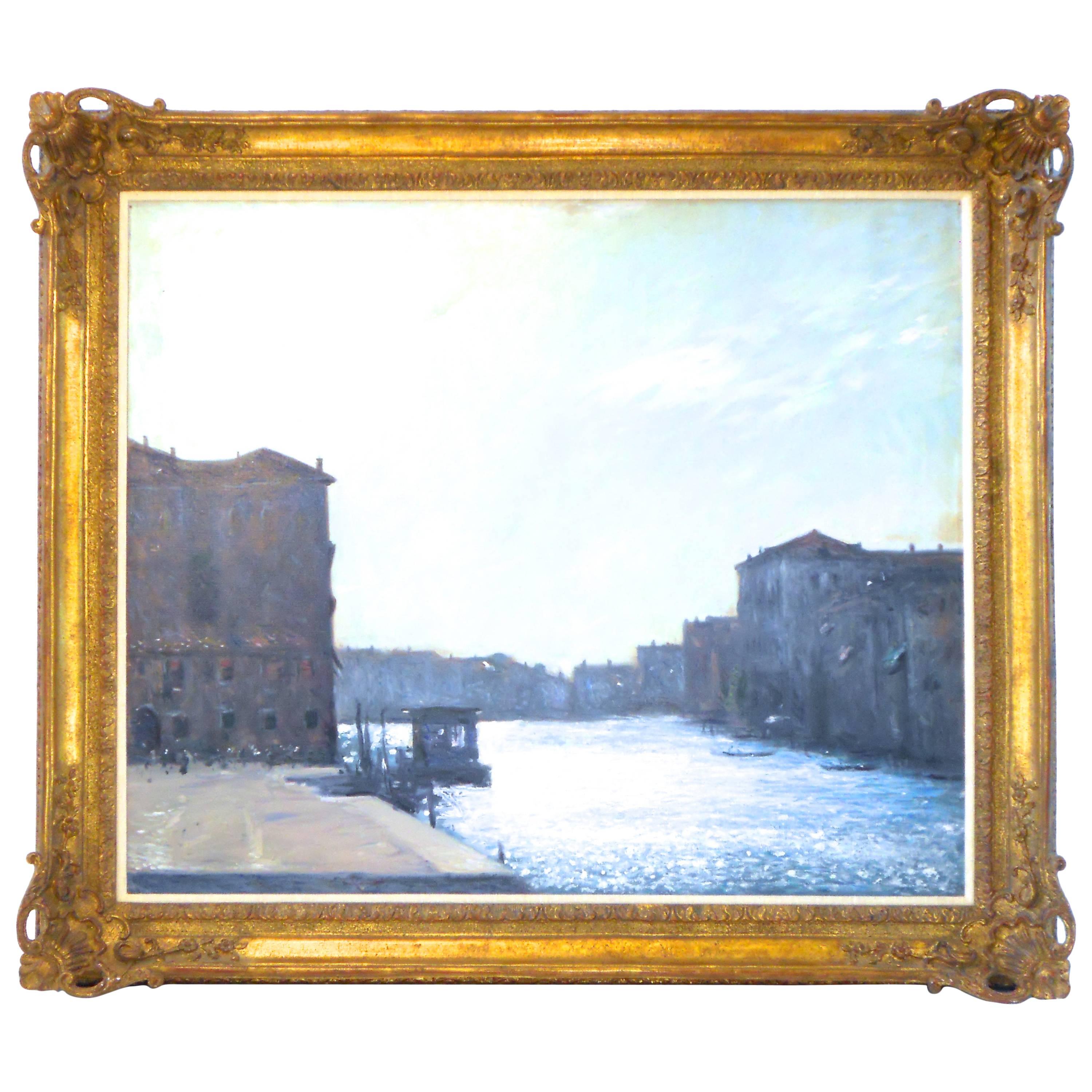 Original Oil Painting of an Italian Canal Scene For Sale