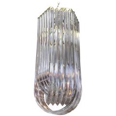 Monumental Curved Lucite 1970's Chandelier