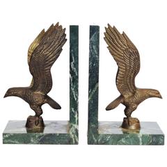 Pair of Brass and Marble Eagle Bookends