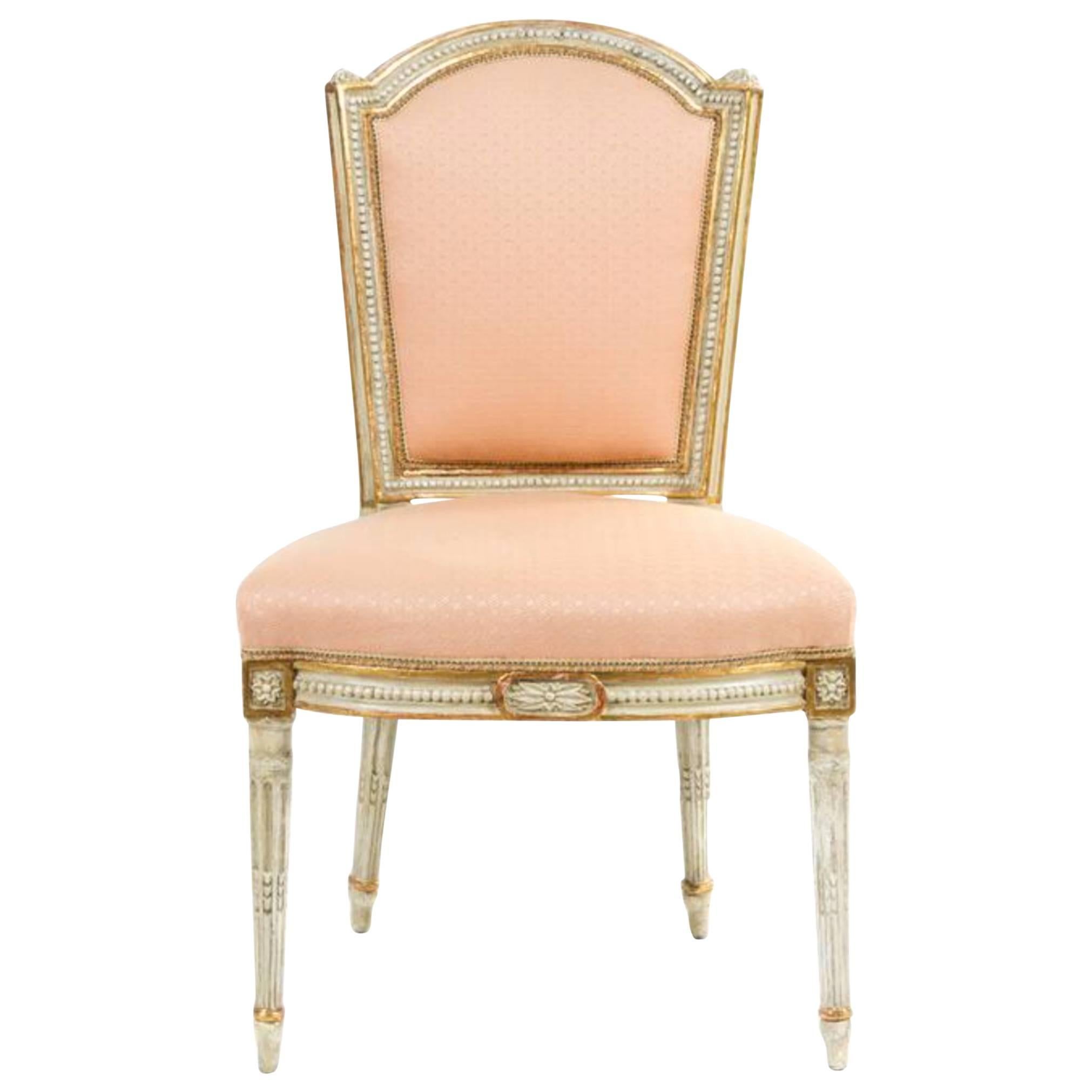 18th Century Louis XVI Side Chair with Painted and Gilt Finish