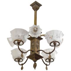 Antique Late Victorian Eight-Arm Gas and Electric Combination Chandelier