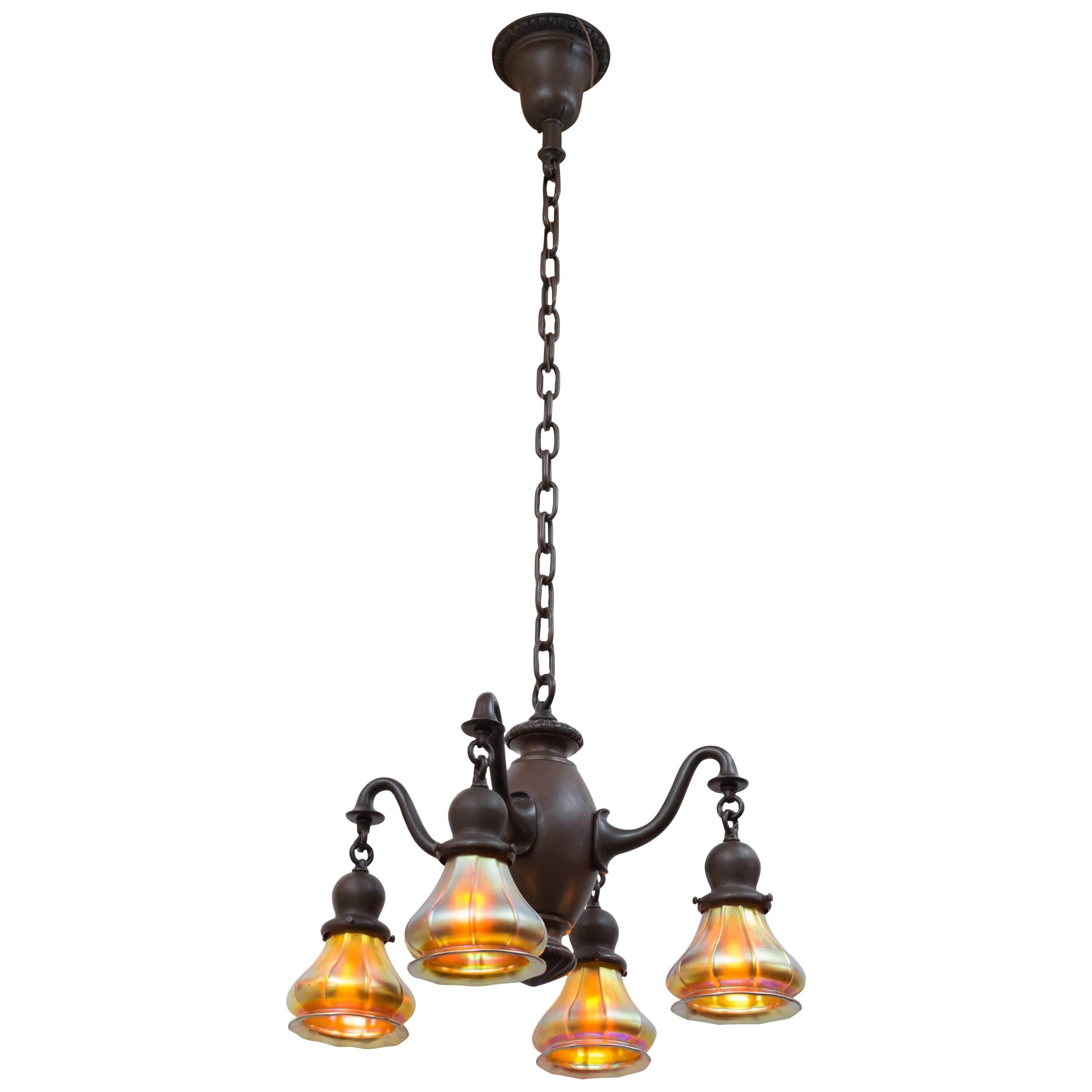 Four-Arm Chandelier with Art Glass Shades