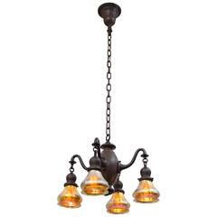 Four-Arm Chandelier with Art Glass Shades 6