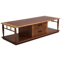 Retro Lane Acclaim Large Coffee Table in Walnut and Oak with Storage