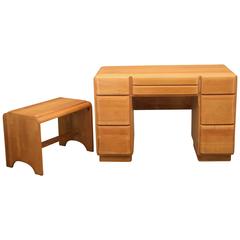 Solid Wood Vanity and Stool, circa 1950s 7