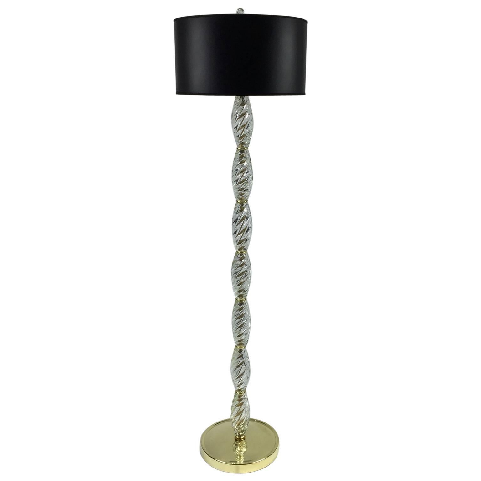Murano Glass Baluster Floor Lamp with Brass Details in the Style of Venini