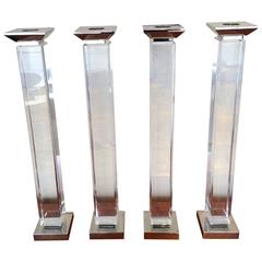 Tailored Set of Four Tall Acrylic Candlesticks by Charles Hollis Jones