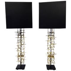 Sculptural Pair of Brutalist Style Table Lamps by American Artist Del Williams