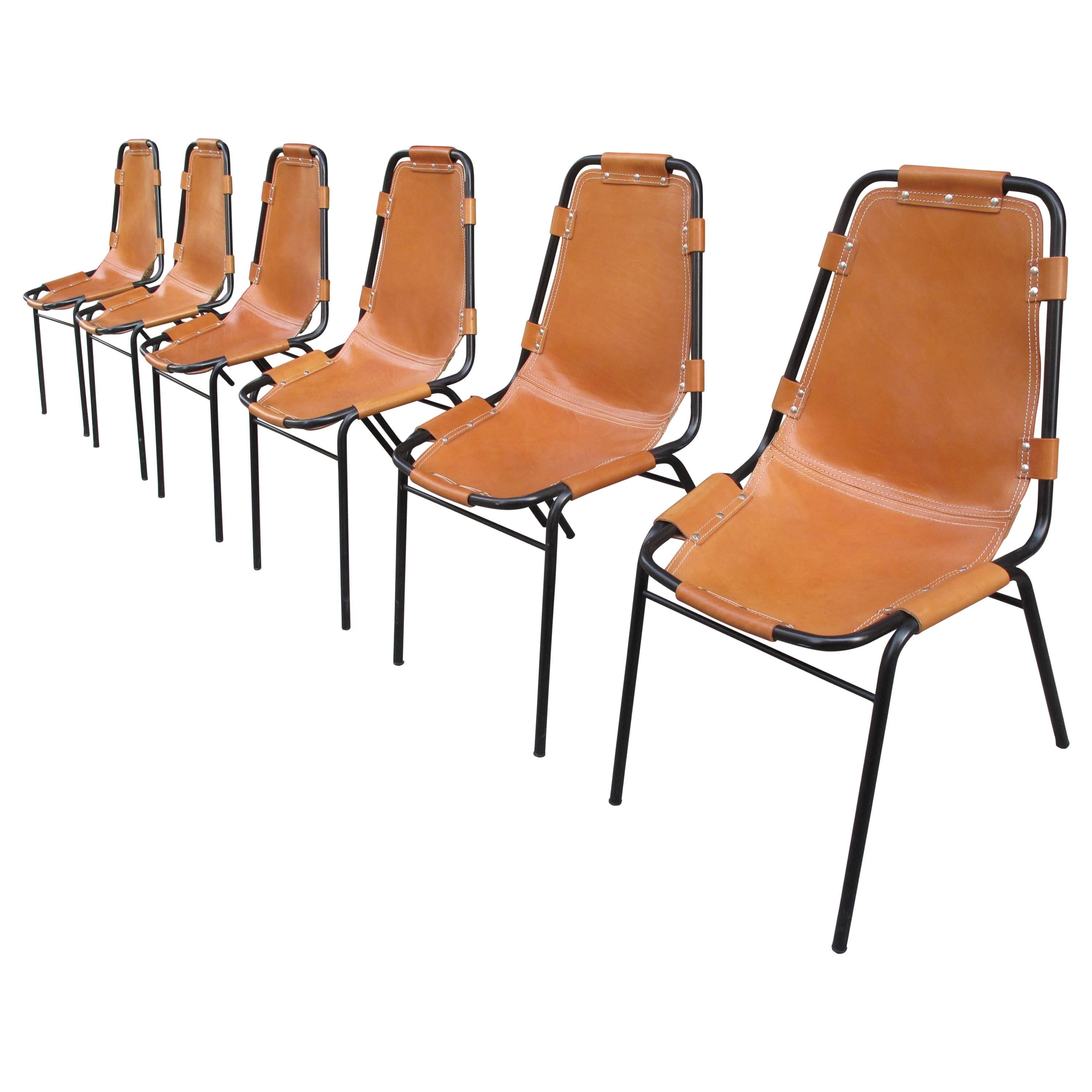 Charlotte Perriand a set of 6 leather chairs