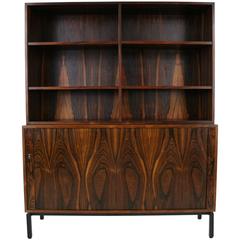 Mid-Century Modern Rosewood Office Cabinet Bookcase with Tambour Sliding Door