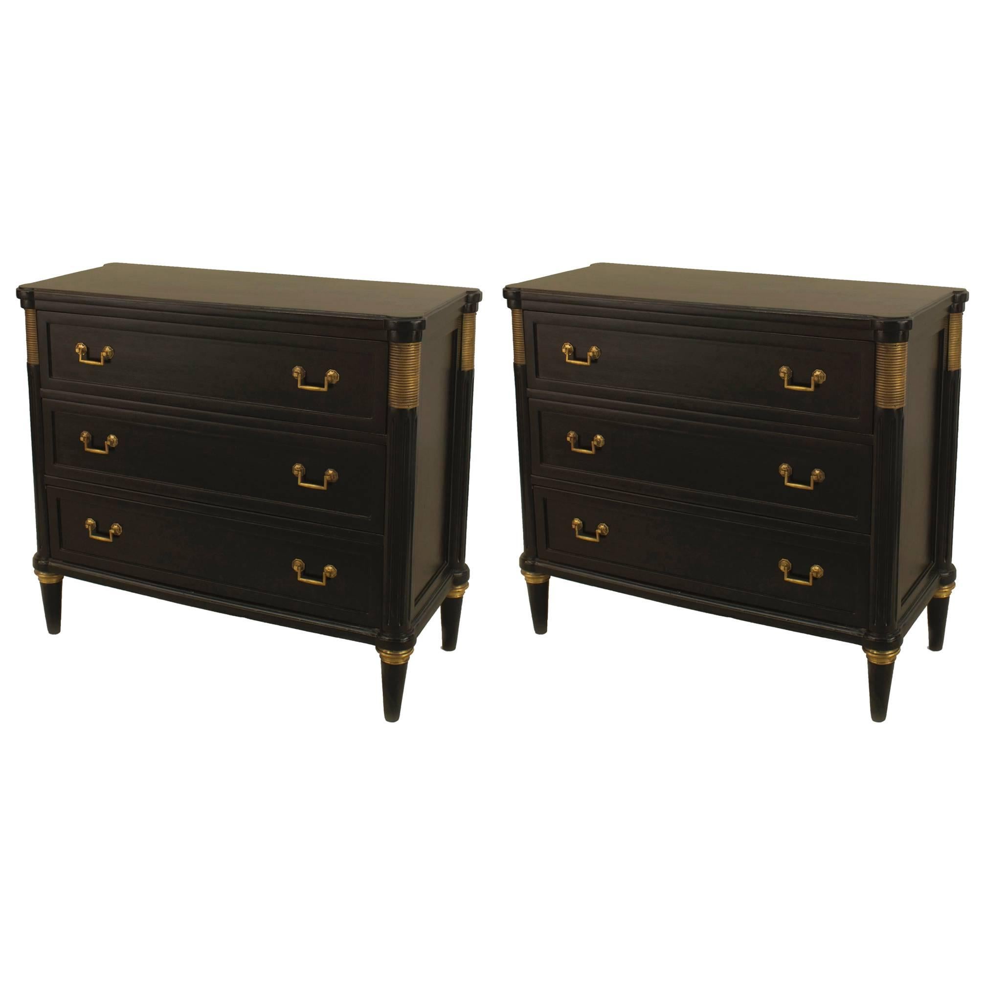 Pair of 1940s French Bronze-Trimmed Ebonized Chests Attributed to Jansen
