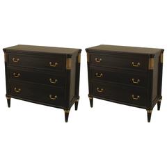 Pair of 1940s French Bronze-Trimmed Ebonized Chests Attributed to Jansen 5