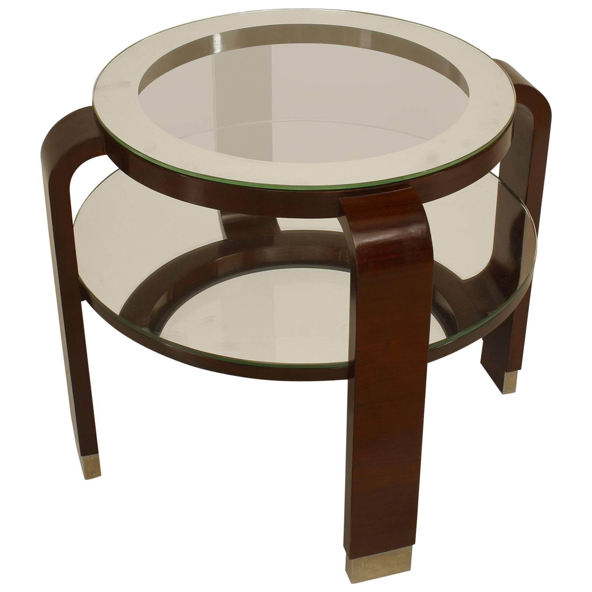 French Art Deco Mirrored Palisander End Table Attributed to Dominique