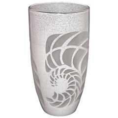 White Textured Murano Glass Vase with Fern Decor 1
