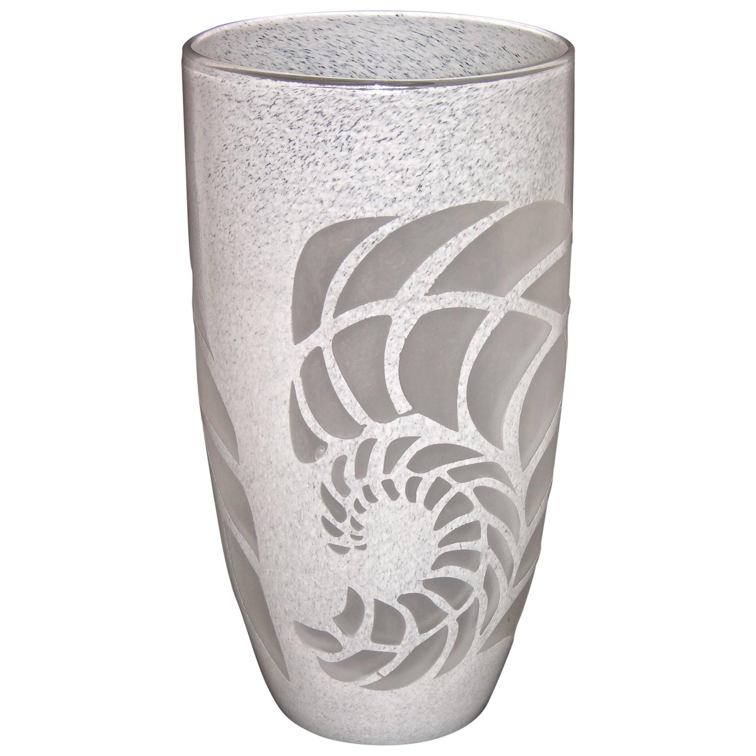 White Textured Murano Glass Vase with Fern Decor For Sale at 1stdibs